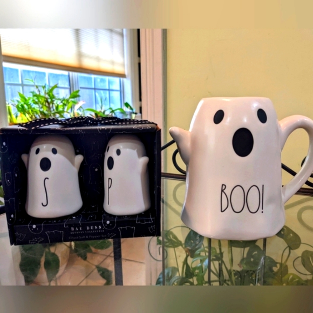 Rae dunn salt pepper mug cup Halloween ghost boo